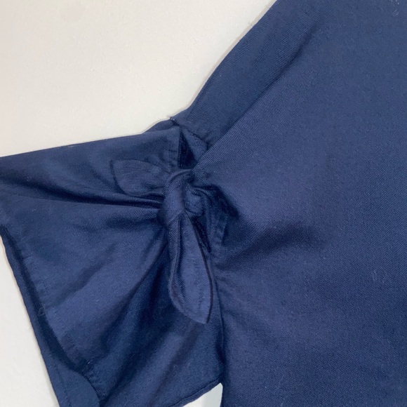 Adorable Bow Sleeve Navy Blue Blouse Top Size Small - Picture 2 of 4